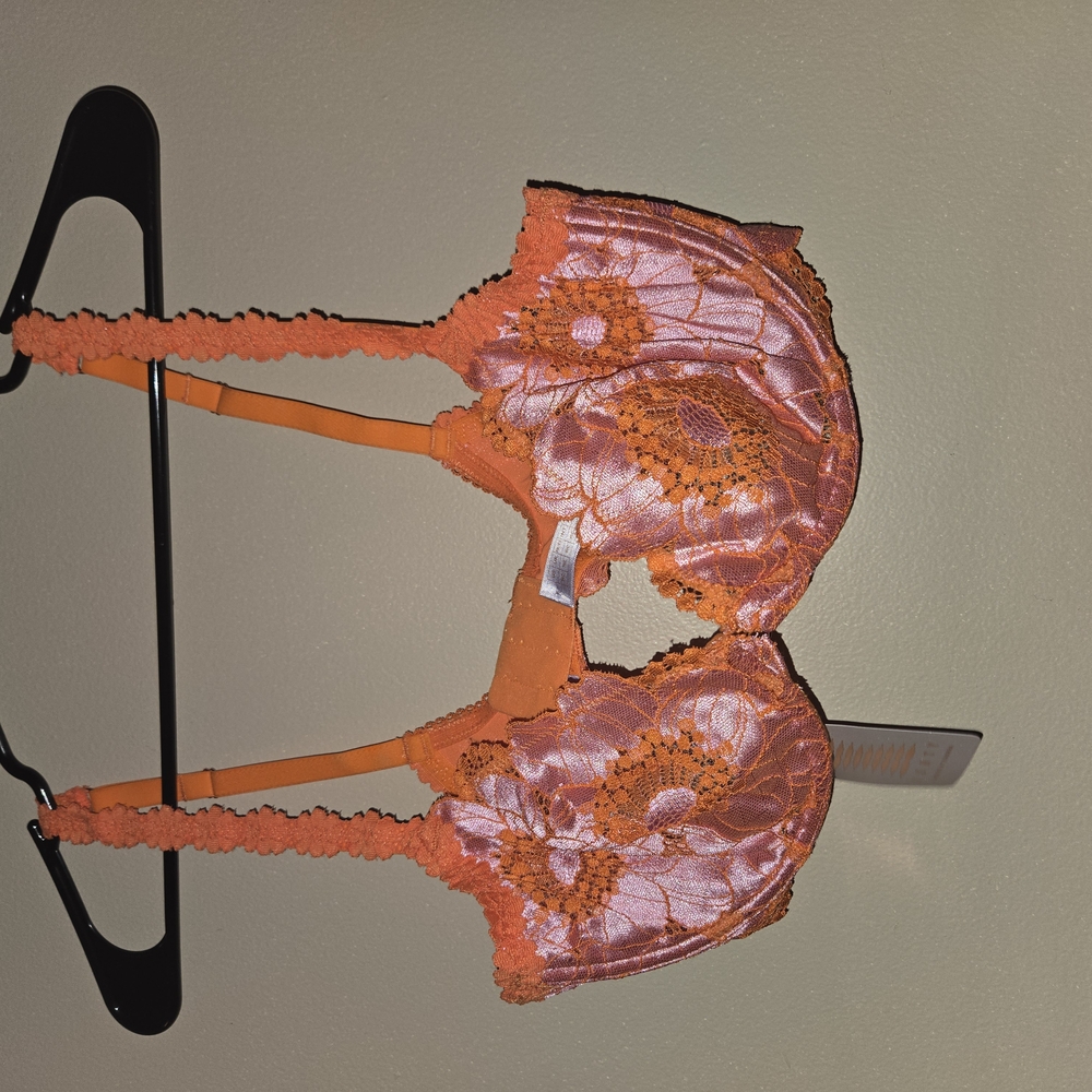 Elegant Lace Bra in Orange and Pink